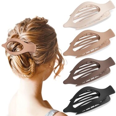 4 PCS Large Flat Hair Clips for Women Girls, French Concord Lay Down Hair Claw Clips for Thick Thin Hair, Comfortable Curved Flat Clips, Matte Non-slip Strong Hold Hair Barrettes, Neutral