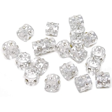 Honbay 20PCS Silver Rhinestone Hair Rings Dreadlocks Beads Braid Cuffs Braiding Hair Jewelry (Triangle Hollow Out)