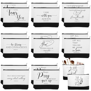 20 Pcs Christian Gifts for Women Religious Makeup Bags Cosmetic Inspirational Bible Verse Pencil Pouch with Zipper Mothers Day Thank You Church Gift Mom Travel Employee(White&amp;black,Classic)