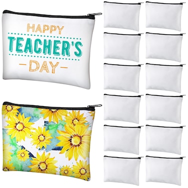 Xuniea 12 Pcs Cosmetic Bags Sublimation Blanks DIY Heat Transfer Makeup Bags Iron on Zipper Toiletry Pouch Canvas Pen Case(7.9 x 5.5 Inch,White)