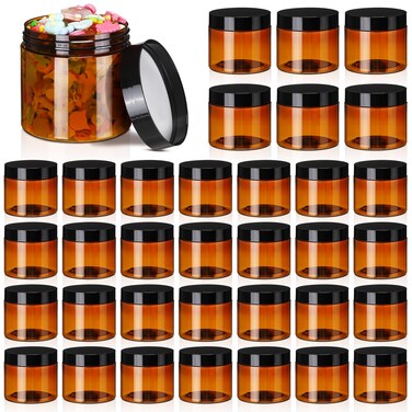 Tanlade Amber Plastic Jars with Lids Round Cosmetic Containers Amber Jars Refillable Containers for Powder Liquid Food Storage Kitchen Cosmetic Lotion Ointments Creams Essential Oil (2 oz)