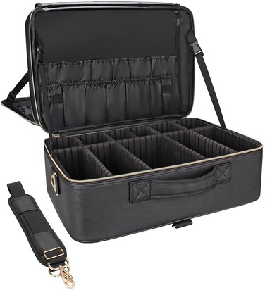 Relavel Extra Large Makeup Case Travel Makeup Bag Professional Leather Artist Bag Portable Cosmetic Brush Holder Organizer Nail Organizer Box with Adjustable Dividers