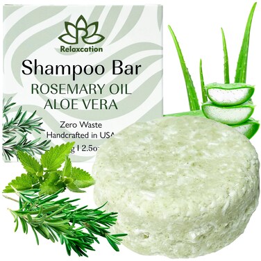 Organic Rosemary and Aloe Vera Solid Shampoo Bar for Hair Growth, Refreshing and Hydrating   Herbal Shampoo with Rosemary, Peppermint, Castor Oil, Argan Oil, and Betaine   USA (2.5 Ounce (Pack of 1))