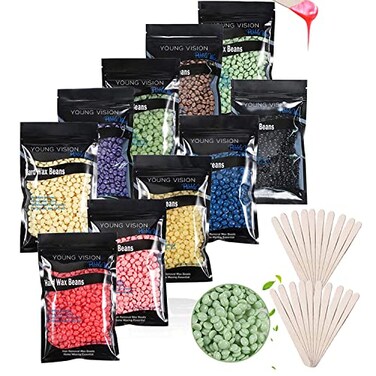 YOUNG VISION Rosin-Free Hard Wax Beads for Hair Removal - 1000g (2.2 lbs), 10 Colors Hard Wax Beans Pack, Bulk Wax Pearls for Home Brazilian, Bikini, Facial &amp; Body Waxing