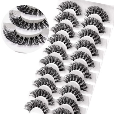 Veleasha Clear Band Lashes 10 Pairs Pack D Curl Russian Strip Lashes,Natural Look Transparent Soft Band Faux Mink Eyelashes for Eye Makeup (D03-T)