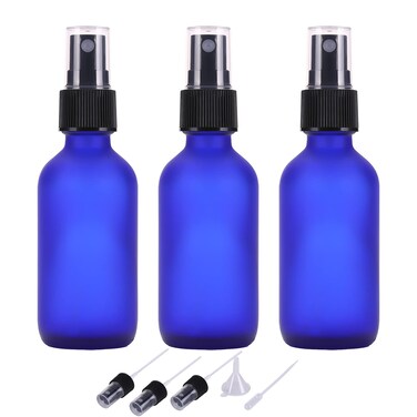 60ml Frosted Blue Glass Spray Bottles,Small Empty Fine Mist Perfume Refillable Reusable Travel Spray Bottle for Essential Oils/Hair/Aromatherapy/Cleaning/Cosmetic with Extra Spray Nozzle(3 Pack)