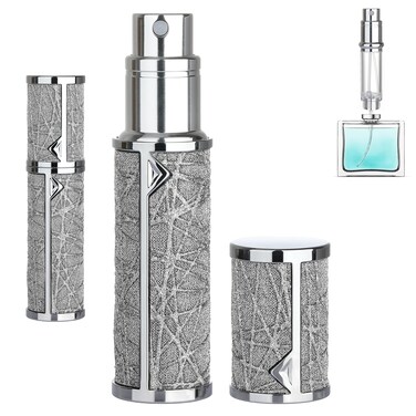 Refillable Travel Perfume Atomizer Bottle - 5ml Luxury Pocket Perfume Dispenser Pump, Travel Perfume Atomiser, Cologne Dispenser, Portable Size Sprayer Bottle for Traveling (Gray)