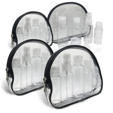 4 Pack Travel Bottles Set with Zipper Bag Containers for Toiletries Shampoo Conditioner Lotion Body Wash Liquid Leak-Proof Carry-on for Airplane