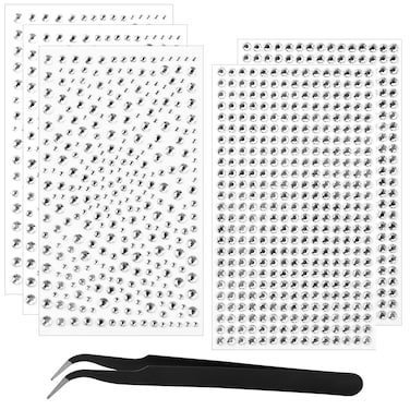 Nail Art Rhinestones 1725pcs Crystal Gem Stickers Jewels for Nails, Crafts, 4 Sizes Flat Back Round Self Adhesive Bling Jewels Stickers with Tweezer for Phone Case, Earrings, DIY(5 Sheets)