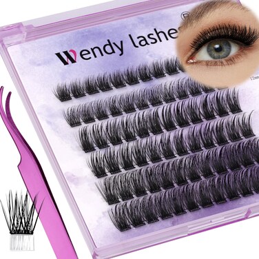 Self Adhesive Eyelashes Kit DIY Eyelash Extension Reusable Adhesive Eyelashes Press On Falsies No Glue No Remover Needed Self Stick Cluster Lashes and Tweezers(C02-0.07D Kit,10-18mm)
