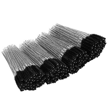 tifanso 200PCS Spoolie Eyelash Brush - Disposable Mascara Brush Wand for Lashes, Eyebrow Eyelash Extension Supplies (Black)