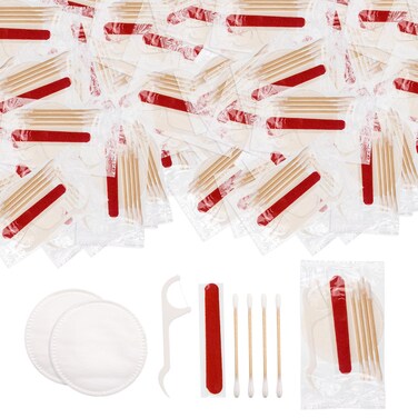 Hotel Vanity Set, Bulk Vanity Kit Individually Packaged, Vanity Kit With Cotton Pads, Cotton Swabs, Dental Floss And Nail File (100 pcs)