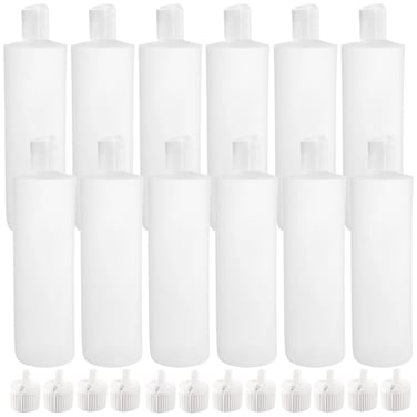 Bekith 12 Pack 16oz Plastic Squeeze Bottle with 24 Caps in 2 Styles, Refillable Plastic Bottles for Shampoo, Lotions, Liquid Body Wash, Sauce, BPA Free