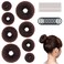 Donut Hair Bun Maker Set, 8 Pieces with 10 Black Rubber Bands and 20 Bun Bobby Pins for Ladies, Brown
