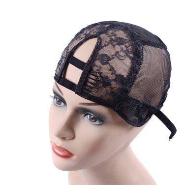 YANTAISIYU 1Pc U Part Wig Cap Weaving Wig Cap with Elastic Band and 2 Hair Clips Front for Wig Making Hair Extensions Weft DIY (Black M)