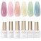 GAOY Jelly Green Spring Summer Gel Nail Polish Set, 6 Transparent Colors Sheer Blue Pink Nude Soak Off UV Light Cure Gel Polish Kit for Salon and Nail Art DIY at Home