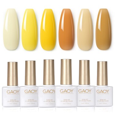 GAOY Pastel Yellow Spring Gel Nail Polish Set, 6 Colors Orange Soak Off UV Light Cure Gel Polish Kit for Salon and Nail Art DIY at Home