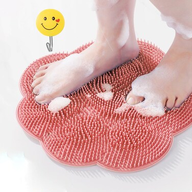 Shower Foot Scrubber Mat,Shower Foot and Back Scrubber,Back Scrubber for Shower Washer,Foot Washer with Suction Cups,Foot Scrubber Massager Cleaner Wash Brush(Pink)