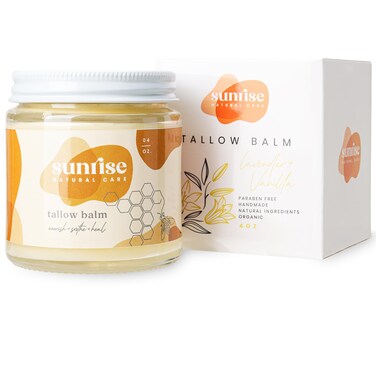 Honey and Tallow Balm - Body and Face Moisturizer - 100% Grass Fed Beef Tallow - 4 ounces - Lavender + Vanilla
