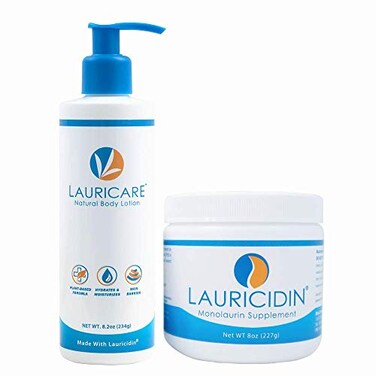 Lauricare Lauricidin Monolaurin Supplement Body Lotion Bundle Immune Support Moisturizing Body Lotion for Dry Skin