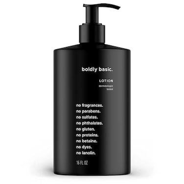 Boldly Basic Fragrance Free Lotion Moisturizer for Dry and Sensitive Skin Non Greasy Unscented Dermatologist Tested No Sulfates Parabens or Gluten Hypoallergenic Moisturizing 16 oz