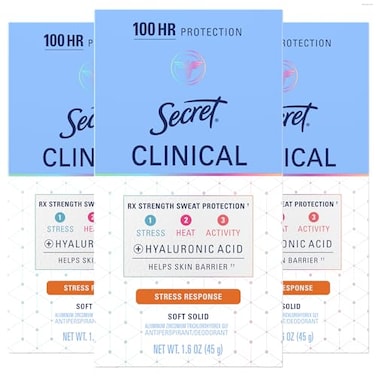 Secret Clinical Strength Antiperspirant Deodorant for Women Stress Response 3X Stress 72hr Sweat Odor Protection PH Balancing Minerals Soft Solid 16 oz Pack of 3