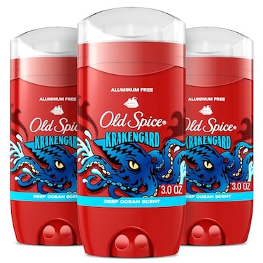 Old Spice Aluminum Free Deodorant for Men 247 Odor Protection 247 Freshness Lasting Scent Goes on Clear Krakengard with Deep Ocean Scent 30 oz Pack of 3