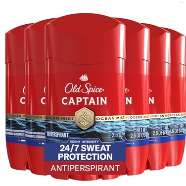 Old Spice Antiperspirant Deodorant for Men 247 Sweat Odor Protection 247 Lasting Freshness Invisible Solid Captain with Bergamot Scent 26 oz Pack of 6