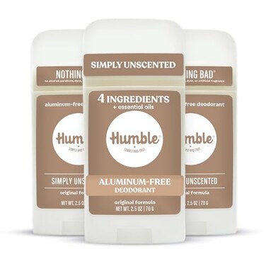 HUMBLE SIMPLE AND TRUE. Humble AluminumFree Deodorant for Women Men Simply Unscented Clean Fresh Natural Deodorant Stick with Essential Oils for LongLasting Odor Control 3 Pack