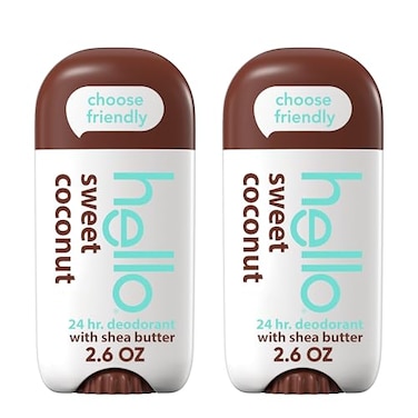 hello Sweet Coconut Aluminum Free Deodorant for Women and Men with Shea Butter 24Hour Freshness Baking Soda Free Deodorant Dermatologically Tested 26 oz Stick 2 Pack