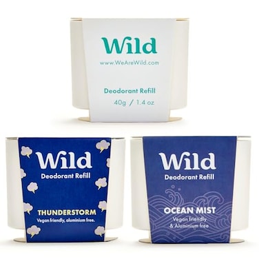 Wild Aluminum Free Refillable Deodorant Variety Pack for Men 98 Natural Ingredients Fresh Clean Scents Include Fresh Cotton Sea Salt Ocean Mist Thunderstorm Long Lasting Protection