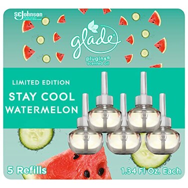Glade PlugIns Refills Air Freshener Scented and Essential Oils for Home and Bathroom Stay Cool Watermelon 335 Fl Oz 5 Count