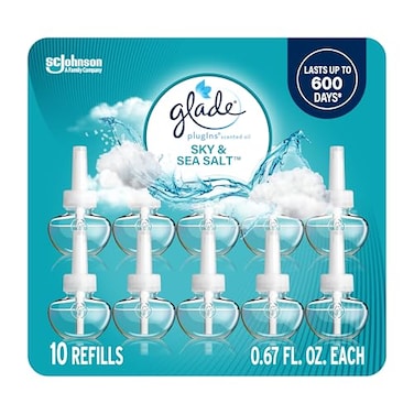 Glade PlugIns Refills Air Freshener Sky Sea Salt Scented and Essential Oils for Home and Bathroom 067 Fl Oz 10 Count