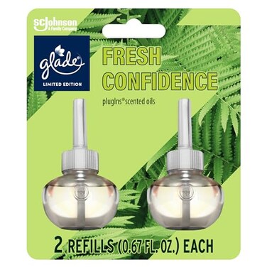 Glade PlugIns Refills Air Freshener Fresh Confidence Scented and Essential Oils for Home and Bathroom 067 Fl Oz 2 Count