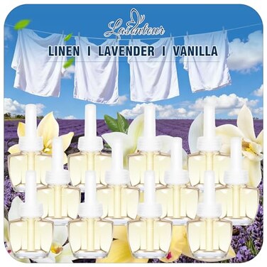 LASENTEUR Plug In Air Freshener Refillsfor Home 12 Pack 792 Fl Oz Lavender Linen Vanilla Summer Scents for Bathroom Kitchen Compatible with Air Wick Glade Not Include Glade Plus