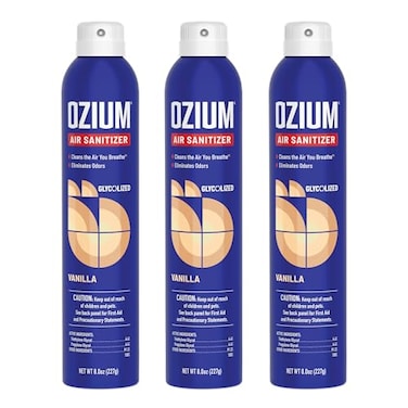 Ozium A8070353 8 Oz Air Sanitizer Odor Eliminator for Homes Cars Offices and More Vanilla Scent 3 Pack