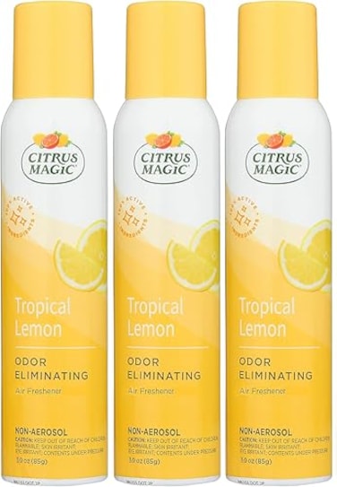 Citrus Magic Odor Eliminating Air Freshener Spray Tropical Lemon 3Ounce Pack of 3