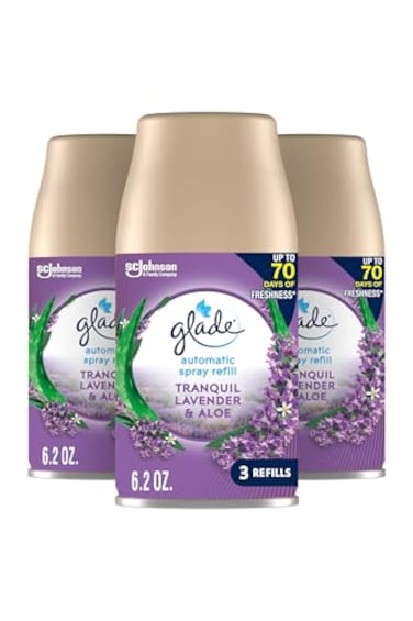 Glade Automatic Spray Refill Air Freshener for Home and Bathroom Tranquil Lavender Aloe 62 Oz 3 Count