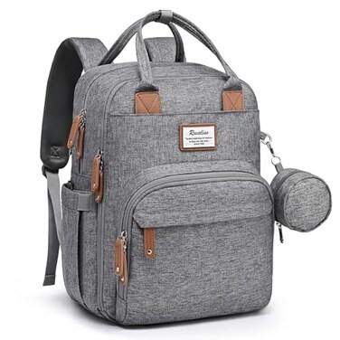 RUVALINO Diaper Bag BackpackMultifunction Travel Baby Diaper Bag with Changing Pad Insulated Bottle Holders Pacifier Case Large Capacity Waterproof Gray