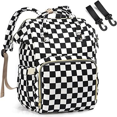 LIMHOO Diaper Bag Backpack for Mom Dad Multifunction Waterproof Baby Changing Bags Large Nappy Bag Backpack Checkered