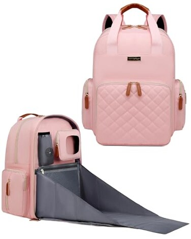 WITSTEP Diaper Bag Backpack with Changing Station Baby Diaper Bag Organizer for Moms Laptop Backpack Pink