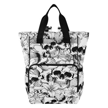 MNSRUU Diaper Bag Goth Skull White Diaper Bag Backpack Multifunction Travel Diaper Bag Tote Large Capacity Diaper Changing Backpacks for Moms Dads