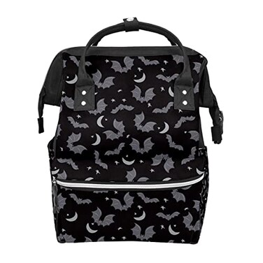 GACTIVITY Black Gray Bats Diaper Bag Travel Backpack Large Capacity MultiFunction Zipper Casual Travel Backpacks for Mom Dad Unisex