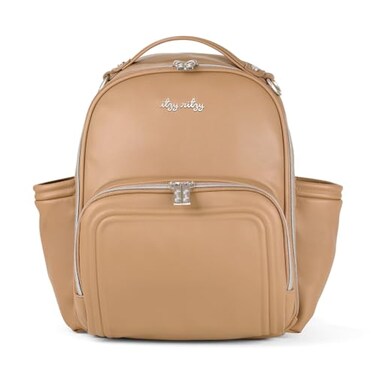 Itzy Ritzy Mini Diaper Bag Backpack Chic Compact Mini Plus Backpack with Changing Pad 10 Pockets 6 Internal 4 External GrabTop Handle Rubber Feet Chai