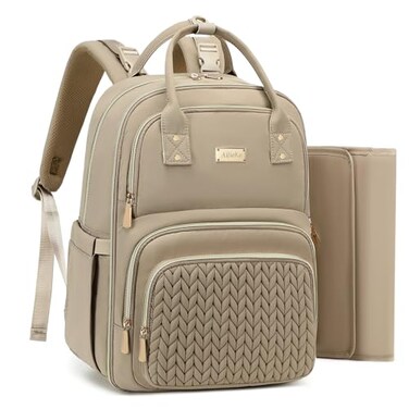 AIJIEKE Quilted Diaper Bag Backpack with Changing Pad Stroller Straps Large Baby Bag for Mom and Dad Travel Backpack Diaper Bag with Insulated Pockets WetDry Separation Lightweight Brown