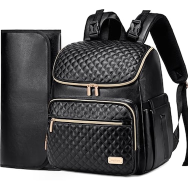 Weitars Diaper Bag Backpack Leather Baby Diaper Bag with Changing Pad Travel Diaper BackpackBaby Bag for MomStroller Straps5 Insulated Pockets Black Leather