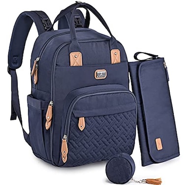 Dikaslon Diaper Bag Backpack with Portable Changing Pad Pacifier Case and Stroller Straps Large Unisex Baby Bags for Boys Girls Multipurpose Travel Back Pack Moms Dads Navy Blue