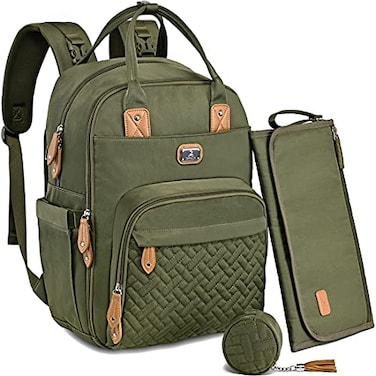 Dikaslon Diaper Bag Backpack with Portable Changing Pad Pacifier Case and Stroller Straps Large Unisex Baby Bags for Boys Girls Multipurpose Travel Back Pack Moms Dads Green