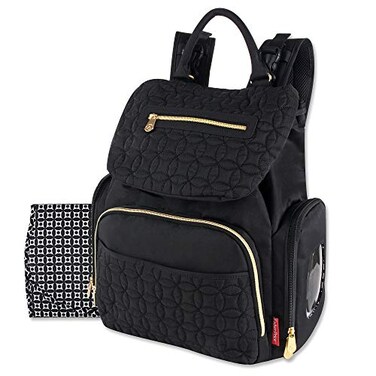 FISHER-PRICE BABY Modern Quilted Diaper Bag Backpack and Multipurpose Travel Drawstring Baby Bag 3 Piece Set Black