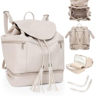 CC Citi Collective Citi Collective Journey Pearl Vegan Leather Diaper Bag Backpack Elegant Multifunctional Travel Diaper Bag with Changing Pad Stroller Straps Insulated Bottle Pockets